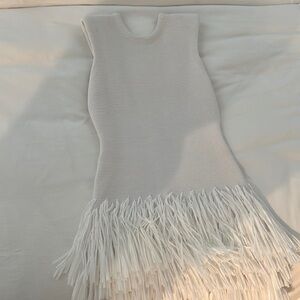 White Sleeveless Fringe Dress